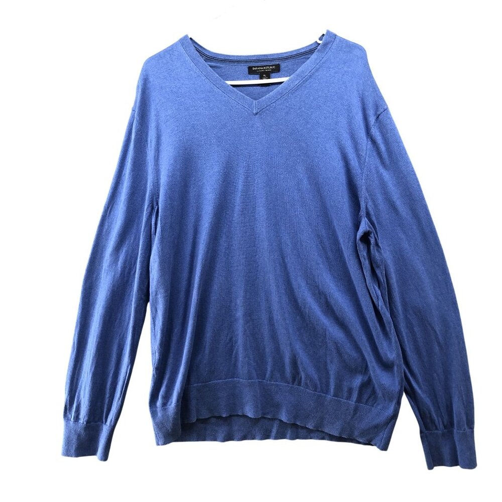 Banana Republic Luxury Blend Sweater Mens XL Silk Cashmere Cotton Blue V-Neck